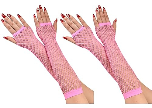 COSFAN 2 Paar Damen Netzhandschuhe,Lange Fingerlose Mesh Handschuhe,Elastische Hohle Handschuhe für Kleid Tanz Party Kostüm Zubehör