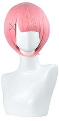 Rem and Ram Cosplay Perücke, Remu & Ramu Perücke Blau oder Lila, Anime Cosplay Outfit Zubehör Komplettes Set von Party Karneval Dress Up für Mädchen