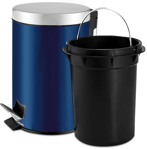 TIENDA EURASIA - Papelera de Baño con Pedal, Papelera Oficina con Cubo Extraible, Papelera Escritorio Fabricada en Acero Inoxidable, Papelera de 3l, Cubo de Basura de ø17 x 25 cm (Azul oscuro)