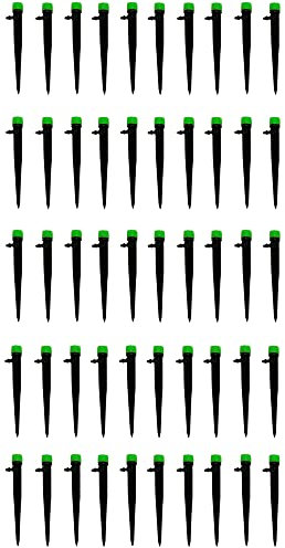50 gocciolatori per irrigazione, emettitori a Goccia Verdi per Tubi di irrigazione a Goccia da 1/4, gocciolatori Regolabili a 360 Gradi su paletto Freccia da 5, (4-7 mm)