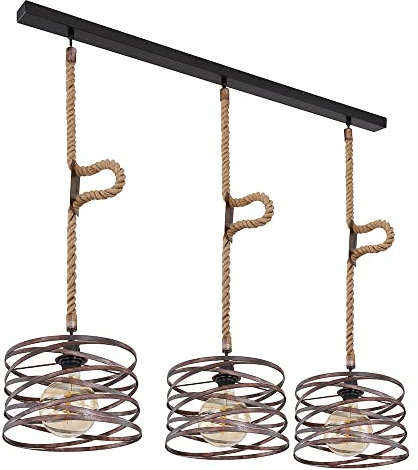 GLOBO LED Pendelleuchte Hanfseil Retro Vintage Wohnzimmerlampe Industrie Style Pendelleuchte, rostfarben, 3x E27 Filament LED warmweiß, LxBxH 115x28x120 cm