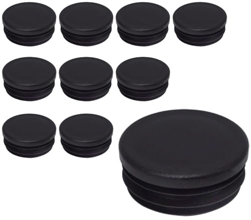 SKIR'CO (10 pcs) Round Tube Inserts 55 mm, Fence Post Plugs, Black Plastic Tube End Caps, Pipe Plugs, Black RAL 9005