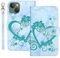 LEINOTWANCH Handyhülle für iPhone 15 Hülle Liebe/Kirschblüten Leder Magnetic Closure Etui Klapphülle Wallet Handytasche Anti-Diebstahl Flip Cover Handyhülle,Grün