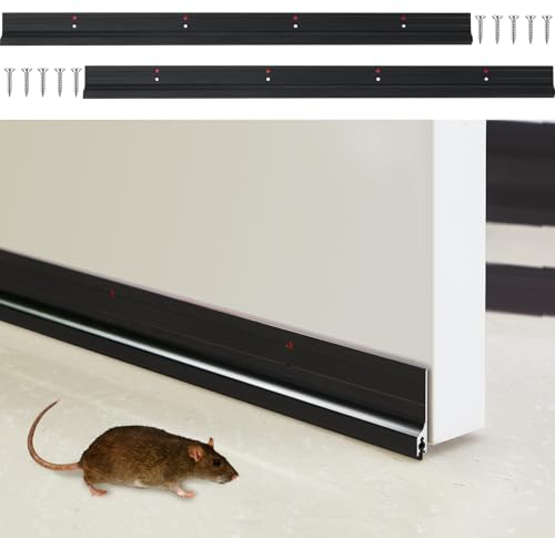 Gisafai 2 Stück Metall-Tür-Zugluftstopper, Maus-Stopper, Aluminium-Mäuse-Dichtungsstreifen, Nagerschutz, Türfeger, MUL1600, Schwarz, 91,4 cm, 5,1 cm, 3,8 cm