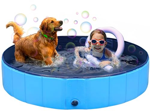 Darryy Piscine pour Chien 80 x 20 cm, Piscine Chien Pliable : Baignoire pour Chien avec Fond Antidérapant et Robinet de Vidange, également comme Pataugeoire pour Enfants