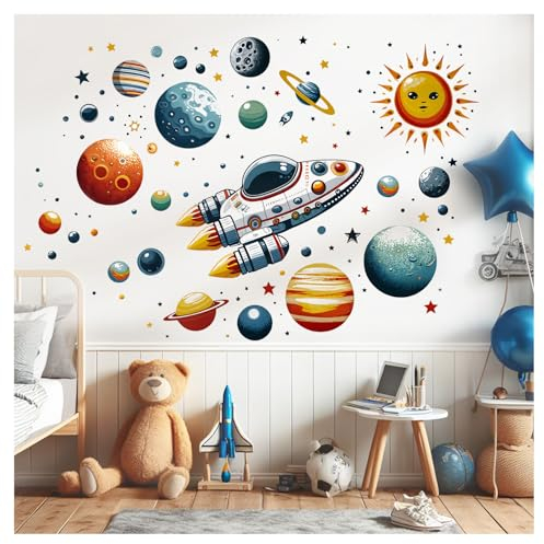 Little Deco Wandsticker Weltall Planeten Weltraum Raumschiff Wandtattoo Sterne Baby Kinderzimmer Deko Wanddeko DL5042-03