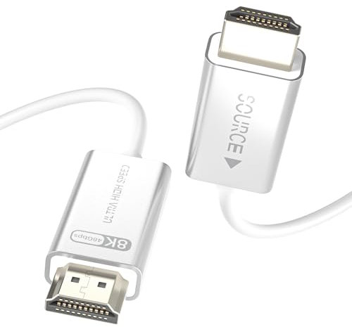 huaham HDMI 2.1 Glasfaser-Kabel 7.5m Weiß – 8K@60Hz/4K@120Hz, 48Gbit/s, Dynamic HDR, eARC, HDCP 2.2&2.3, 3D – Kompatibel mit RTX 4090, RX 7900 XTX, PS5, Soundbar & Monitoren