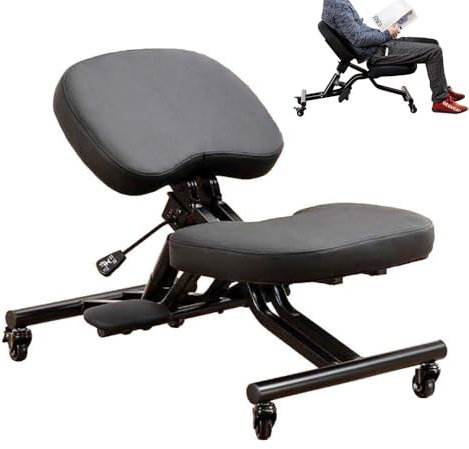YOOTMEEN Ergonomischer Kniestuhl mit Fußstütze, multifunktionaler Kniehocker für Zuhause und Büro, aufrechterhaltung mit abgewinkeltem Sitz, Schwarz