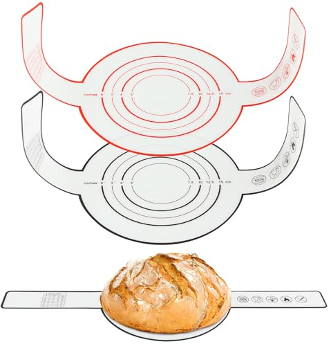 2 pcs Round Silicone Bread Sling for Dutch Oven, Non Stick Silicone Baking Mat with Long Handles for Easy to Transfer Sourdough Bread Dough Pastry, Easy Clean and Reusable (Black+Red)