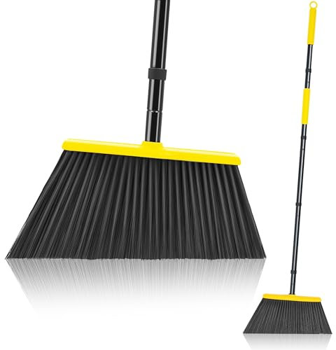 JEHONN Outdoor Broom Heavy Duty with 140 cm Long Handle, Household Collapsible Angle Brush for Sweeping Indoor Kitchen Patio Shop Outside Garage Lobby Garden Deck Hardwood Floors (Yellow)