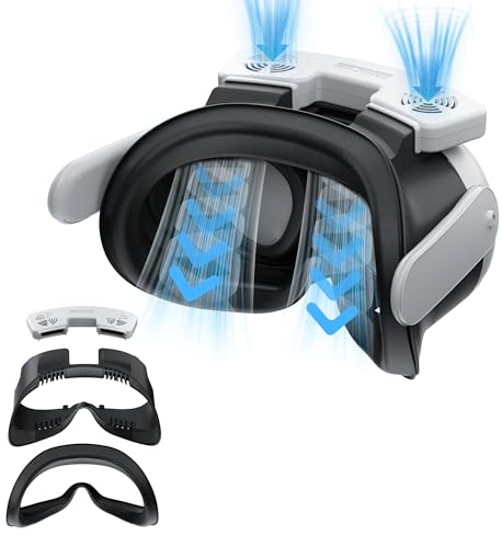 Zeekol 3-in-1 Für Meta Quest 3 Gesichts-Interface-Ventilator mit Leder-Gesichtspolster, Lindert das Beschlagen der Linse und passt zur Verwendung mit Oculus Quest 3 Kopfgurt (3-Geschwindigkeit)