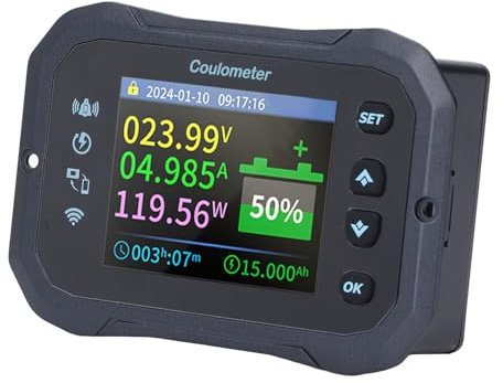 Batteriemonitor mit Shunt-Coulometer, Wi-Fi-Batterietester, Batteriekapazität, Spannungsüberwachung, Anzeigeanzeige, 10–100 V, 0–50 A