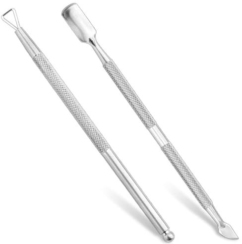 WOLMIK Repousse-cuticules – Kit d'outils avec fourchette, lot de 2 extracteurs et coupe-cuticules, dissolvant de vernis à ongles gel UV à double tête pour enlever les peaux mortes, grattoir et