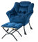 SNDMOR Sessel mit Hocker, Sessel Relaxsessel mit Metallgestell, Minimalistischer Polstersessel mit Seitentaschen, Geeignet für Schlafzimmer, Wohnzimmer, Balkone, Studie（Dunkelblau）