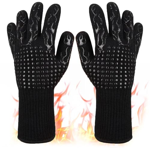 Grillhandschuhe Hitzebeständig bis 800°C – Feuerfeste Grillhandschuhe für BBQ, Backen & Kochen, Ofenhandschuhe mit rutschfestem Silikon, Grill Handschuh für Küche & Outdoor