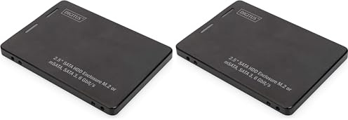 DIGITUS Adattatore disco rigido SATA da 2,5 per SSD M.2 o mSATA - Modulo M.2 tipo 2280, 2260, 2242, 2230 - mSATA Fullsize - SATA III - 6 Gbit/s - 520 MB/s velocità di lettura - Nero (Confezione da 2)