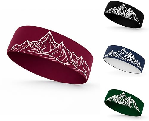 Sport Stirnband Berge – Doppelseitiges Performance Headband, Unisex, Nachhaltig, Elastisch, Leicht & Atmungsaktiv – Ideal zum Wandern, Laufen, Radfahren & Outdoor (Burgunder)