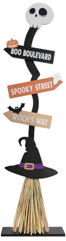 Scopa da di Halloween – Scopa in legno grandezza naturale, decorazione per portico e giardino, design ornamentale per casa agricola rustica, dimensioni 110 x 33 cm + peso leggero, costruzione e