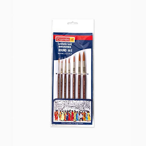 Camlin Kokuyo Paint Brush Series 66 - Round Synthetic Gold, Set of 7
