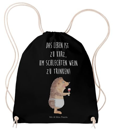 Mr. & Mrs. Panda Sportbeutel Igel Wein - Geschenk, Geschenk Weintrinker, Wein trinken, Weißwein, Sportzubehör, Sporttasche, lustige Sprüche, Geschenk