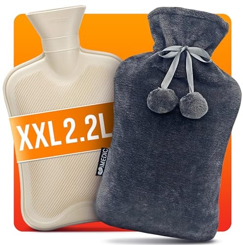iMedic 2.2L Extra Large Hot Water Bottle with Plush Cover – Natural rubber Design for Pain Relief & Warmth – Long-Lasting Heat for Back, Neck, Feet & Cramps – British Standard Compliant (Gray)