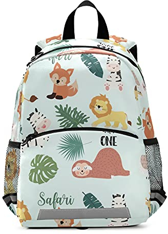 Mini-Rucksack mit Leine, Fuchs, Giraffe, Zebra, Faultier, Llama, Blätter, für Kinder im Alter von 3 - 6 Jahren