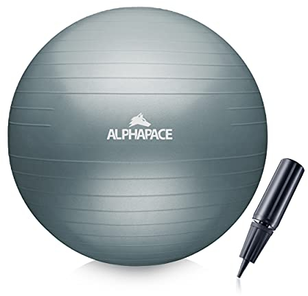 ALPHAPACE Dicker Anti-Burst Gymnastikball Sitzball Trainingsball inkl. Luft-Pumpe, Ball für Fitness, Yoga, Gymnastik, Core Training, für starken Rücken als Büro-Stuhl, Grey Blue, 75cm