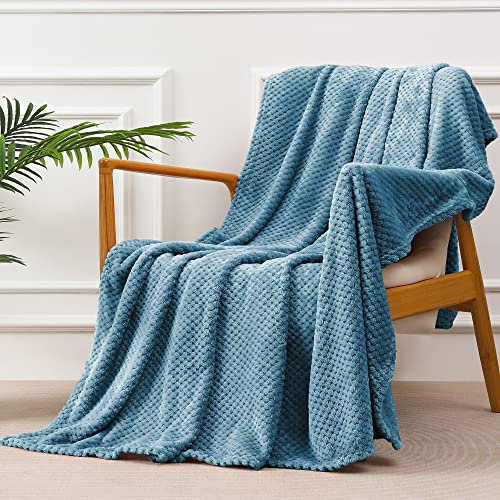 Yebeda Coperta in pile a nido d'ape, 150 x 200 cm, colore: blu ardesia,coperta per divano e letto in flanella– super morbida, piacevole,