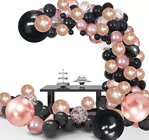 Schwarzer Roségold Luftballons Girlande, Daypicker 92 Stück Ballons Rose Gold Ballon Girlande Bogen Helium Ballons Konfetti Ballonbogen Kit Mädchen Hochzeit Geburtstag Party Dekorationen