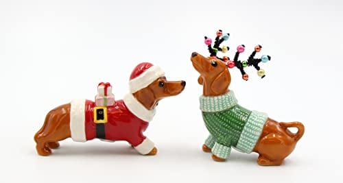 Cosmos Gifts 57013 Christmas Dachshund Dogs Salt and Pepper Shaker, Multicolor, 3 3/8 x 1 5/8 x 3 7/8 H
