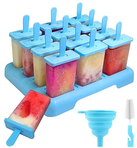 Alinana Eisformen Eis am Stiel, 12 Eisformen Wiederverwendbar, Individuelles Abtauen Eis am Stiel Formen, BPA Frei Eisformen - Kommt mit Einer Reinigungsbürste und Silikon Falttrichter
