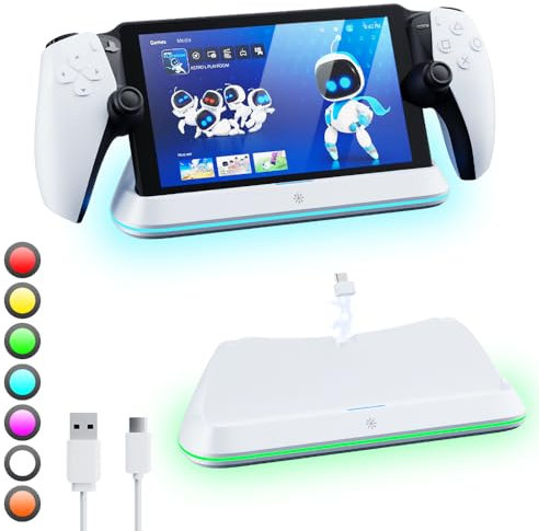 HONCAM Charging Stand for PlayStation Portal, PS Portal Stand with 7 RGB Light Modes, Magnetic Connector, USB-C Charging Cable, White