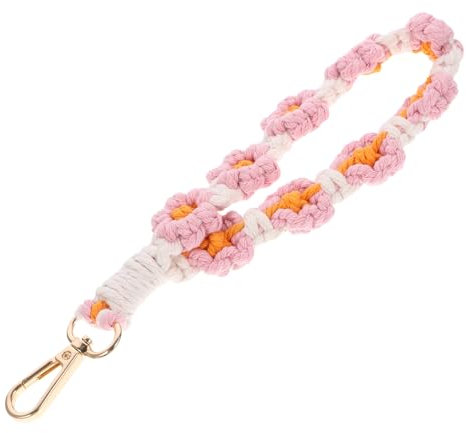 VALICLUD Daisy Makramee-Schlüsselanhänger, Armband, Handgelenk, Schlüsselband für Damen, handgefertigt, gewebter Handgelenkriemen, Schlüsselring, rose, 21.00X1.00X0.50CM