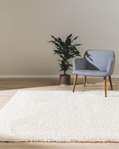 benuta Basic Hochflorteppich Teppich Wohnzimmer Sohari - Creme 60x120 cm - Minimalistischer Look - Weich & Waschbar - Für Schlafzimmer, Flur oder Esszimmer - Geeignet für Fußbodenheizung