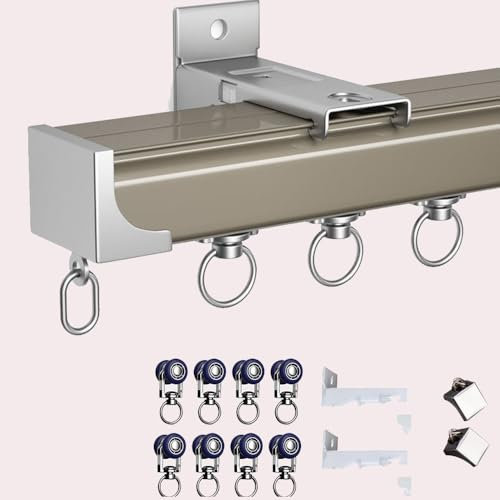 WSGDSG Wandmontage Aluminium-Vorhangschienen-Set für Fenster, Vorhangschienensystem mit Rolle und Verbindungsstücken, geräuschlos und glatt, Vorhangschiene für Erkerfenster(Size:2.8 M/9.19 FT)