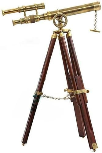 Telescopio in ottone massiccio da 58 cm con treppiede in legno lavorato a mano nautico.