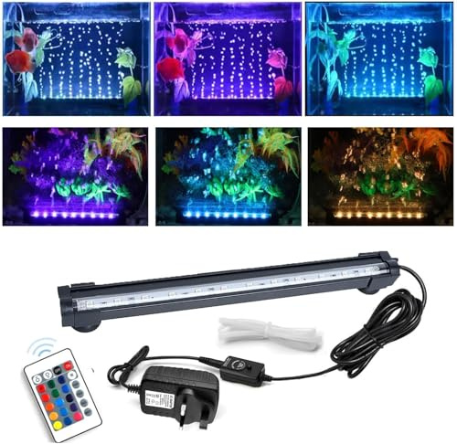 Aquarium air Bubble Light, RGB LED Fish Tank Light Tube with 16 Colors 4 Modes, Remote Control IP68 Submersible LED Aquarium Lamp with for Turtle Tank, Betta, Shrimp (53CM -16 Colors 4 Modes)