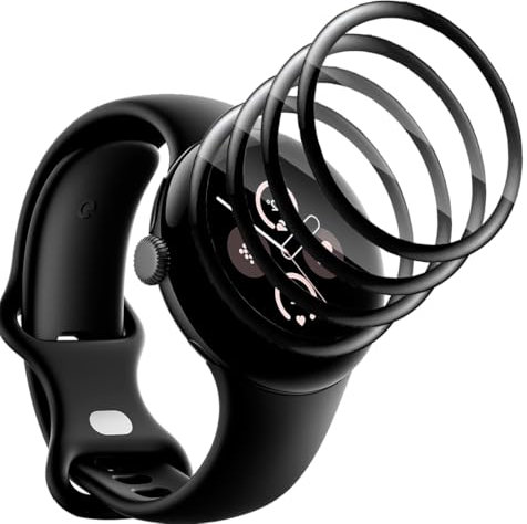 Jaavkkma 4 Pezzi Pellicola Protettiva per Google Pixel Watch 2 Vetro Temperato, Anti-graffio/HD, 3D Curva Protezione Schermo per Google Pixel Watch 2 - PMMA Film Protettivo Composito