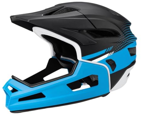 harayaa Full Face MTB Helmet, Bike Helmet with Detachable Chin Guard Safe Adjustable for Cycling Skateboarding Climbing Mountain Road Bike BMX 58cm-62cm for Adults (Black Blue)