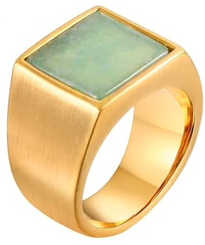 Wycian Ring Damen 62 Goldene Ringe Wasserfest Edelstahl 13.6mm Jade Quadratisches Siegel für Mutter Abschluss