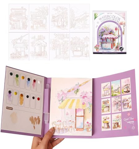 Fruusv Watercolour Colouring Book for Beginners Creative Set with Brush