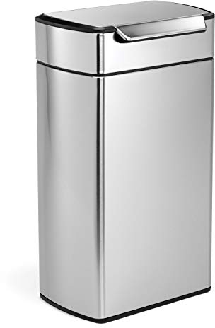 simplehuman CW2014 40L Rectangular Touch-Bar Kitchen Bin, Easy Open Touch-Bar, Stay-Open Lid, Inner Bucket, Space-Efficient Hinge, Fingerprint-Proof, Brushed Stainless Steel