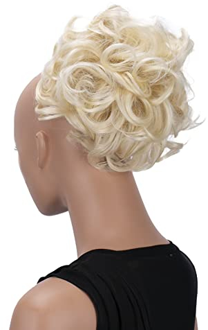 CAISHA Dutt Haarteil Zopf Haarknoten Hepburn-Dutt Haargummi Hochsteckfrisuren DM15cm Gewellt Platinblond HK111