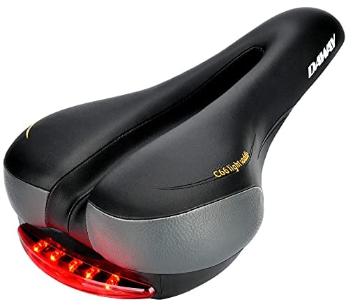 DAWAY C66 Bequemer Fahrrad Sattel - Schwarzer MTB/Rennrad Sattel für Herren, Damen & Kinder aus robust PVC-Leder mit Rücklicht, wasserdicht & weich, passend für Mountain-, City- & Rennräder