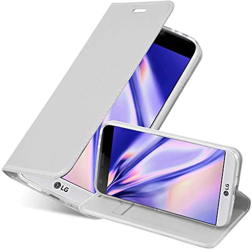 Cadorabo Hülle kompatibel mit LG G5 aus Premium Kunst Leder Flip Klappbare Stoßfeste Magnetische [Standfunktion] [Kartenfächern] Cover Hülle für LG G5 Tasche in Silber