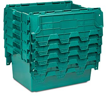 5x New 80 Litre Green (Not Recycled) Plastic Storage Boxes Crates Totes with Lids - Industrial Strength Stack and Nest Containers