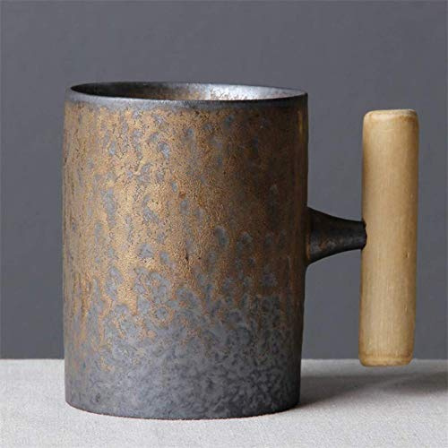 WILLBAN Vintage-Keramik-Kaffeetasse im japanischen Stil Tumbler Rust Glaze Tea Milk Beer Mug mit Holzgriff Water Cup Home Office Drinkware (3B)
