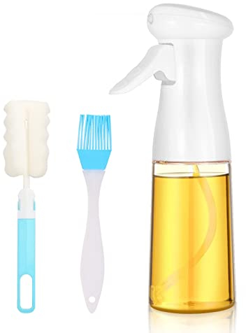 SANYOCZH Oil Sprayer for Cooking, 7 Oz / 210 ml Spray Bottle With Cleaning Brush - Dispenser Mister for Kitchen, Air Fryer, BBQ, Baking, Grilling, Roasting, Salad (White)