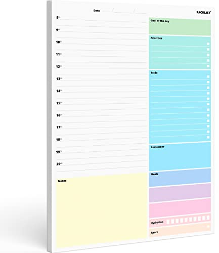 PACKLIST Undated Daily Planner A4 - Organiser Hourly Planner 52 Pp. for Home, Study, Work & Family Plans: Goal of the Day, TOP Priorities, TO DO List, Remember, Notes; Meals, Hydration & Sport Tracker