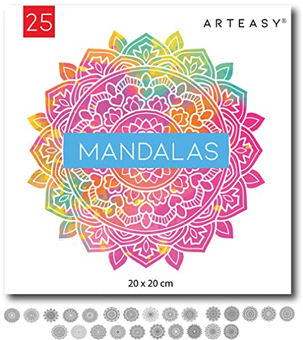 Arteasy® Mandala Malset mit 25 Mandalas zum Ausmalen für Kinder und Erwachsene - Ausmalbilder als Geschenk für Entspannung und Achtsamkeit speziell für Stifte auf Wasserbasis